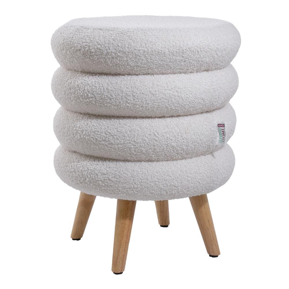 White Teddy Fur Tiered Footstool with Natural Wood Legs Lightsin UK 