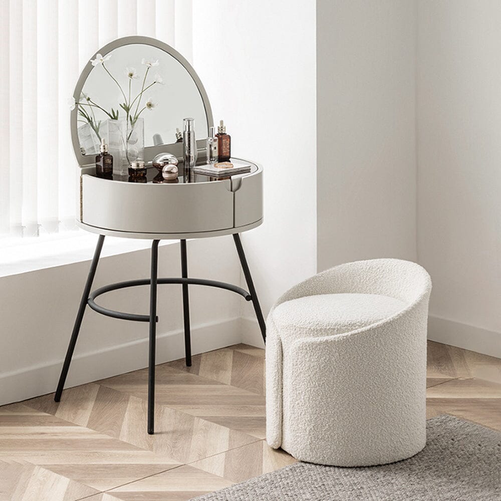 White Teddy Fabric Dressing Stool with Low Back Tub Chairs Living and Home 2 Unit 