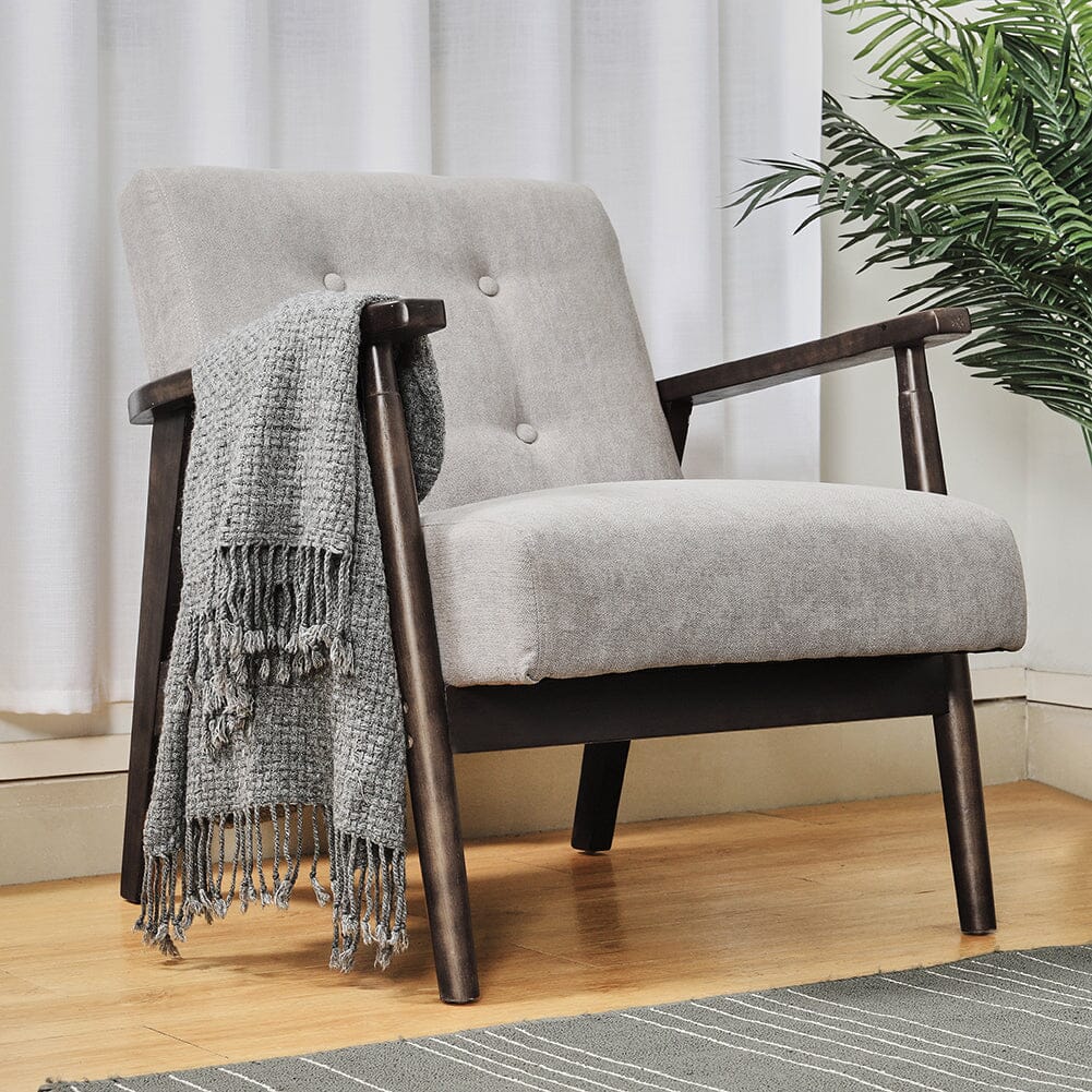 Solid Wooden Frame Upholstered Tufted Armchair Armchair Living and Home 