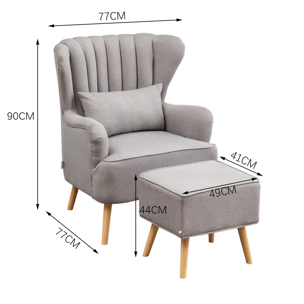 Contemporary Wing Back Armchair and Ottoman Set with Cushion and Footstool Cocktail Chairs Living and Home 