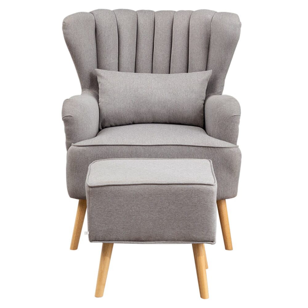 Contemporary Wing Back Armchair and Ottoman Set with Cushion and Footstool Cocktail Chairs Living and Home 