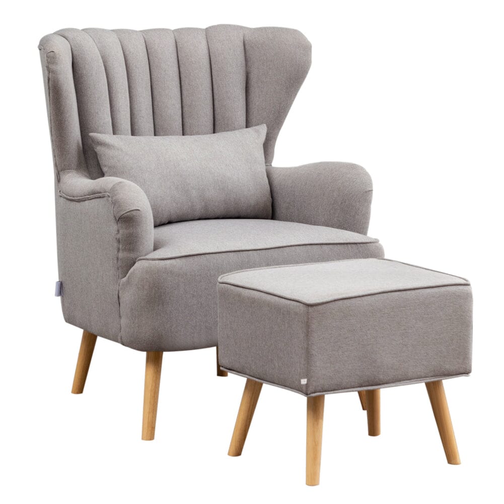 Contemporary Wing Back Armchair and Ottoman Set with Cushion and Footstool Cocktail Chairs Living and Home 