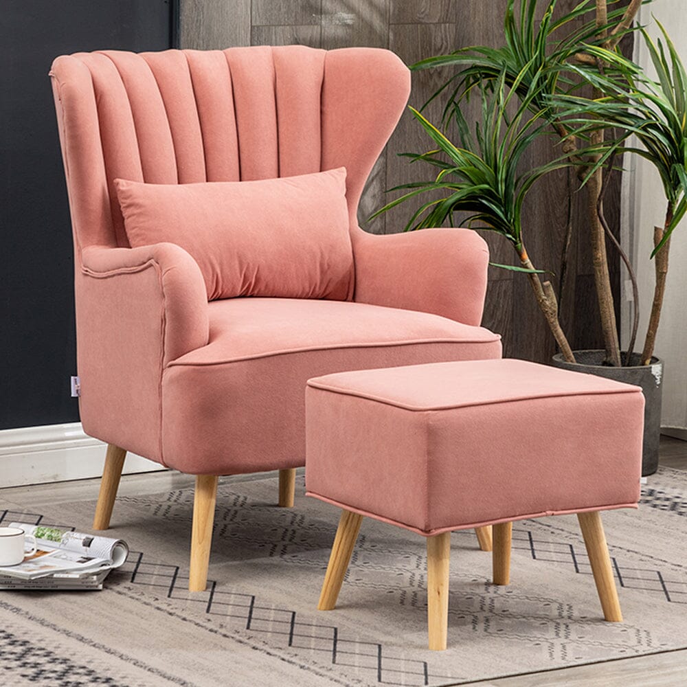 Contemporary Wing Back Armchair and Ottoman Set with Cushion and Footstool Cocktail Chairs Living and Home 