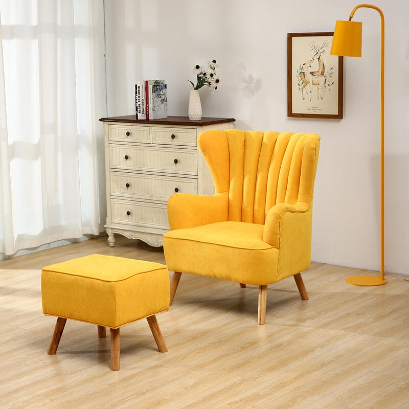 Contemporary Wing Back Armchair and Ottoman Set with Cushion and Footstool Cocktail Chairs Living and Home 