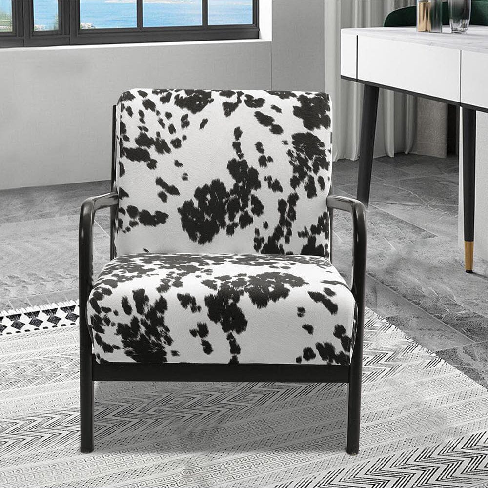 Cow Print Accent Chair with Solid Wood Arms & Scandi Design Living and Home 