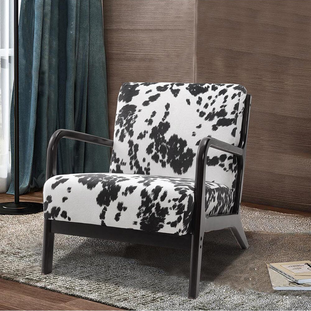 Cow Print Accent Chair with Solid Wood Arms & Scandi Design Living and Home 