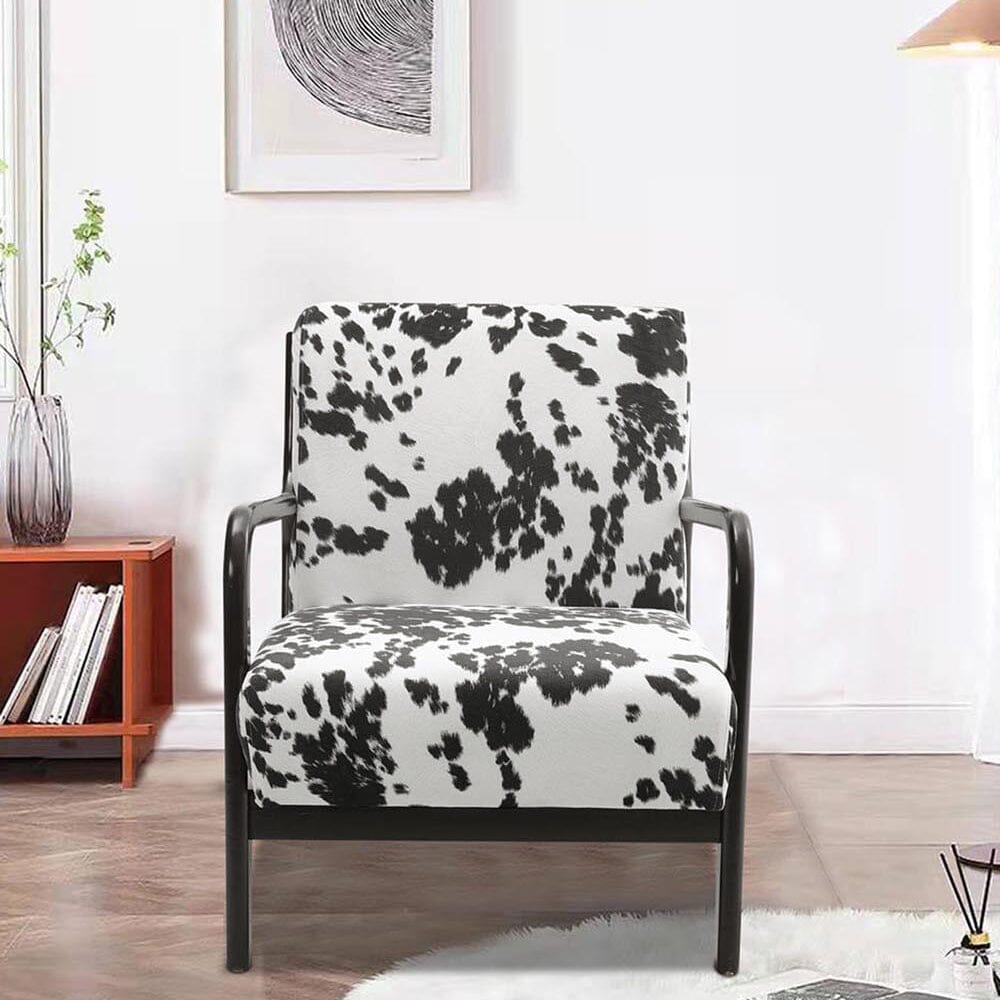 Cow Print Accent Chair with Solid Wood Arms & Scandi Design Living and Home 