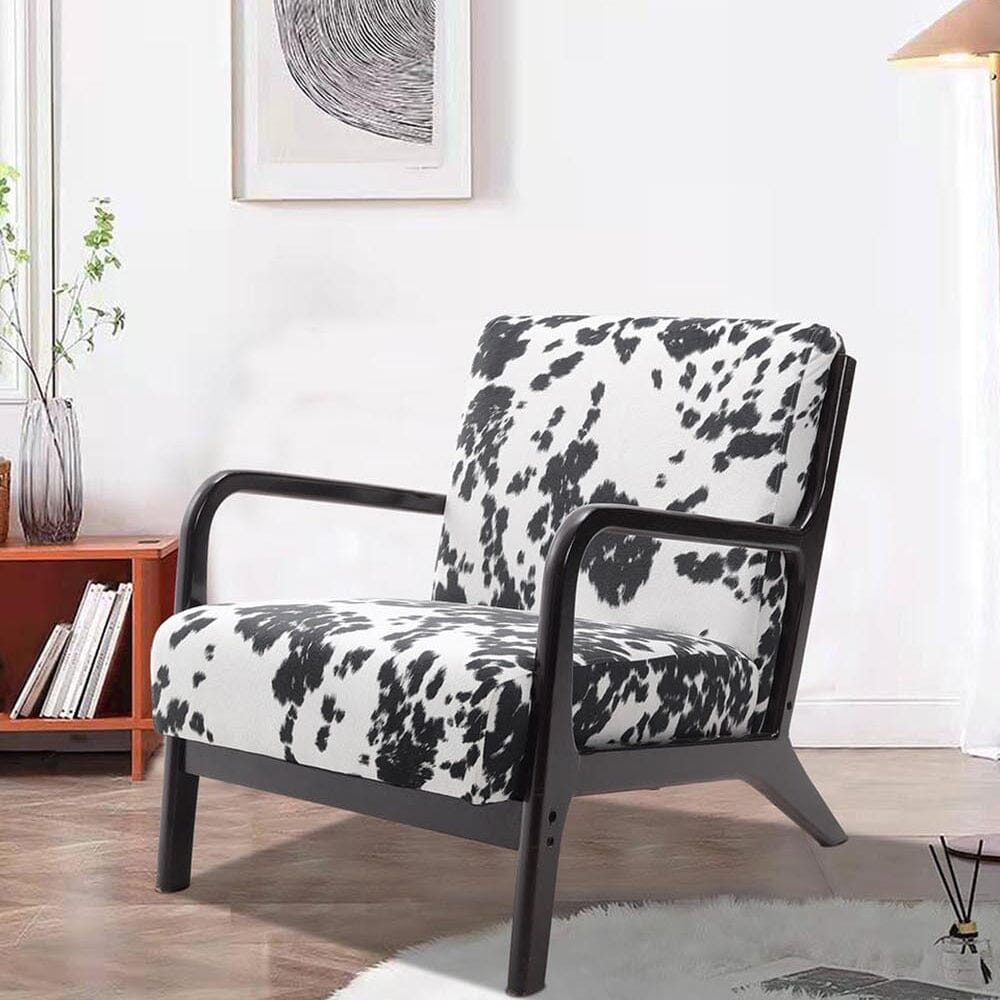 Cow Print Accent Chair with Solid Wood Arms & Scandi Design Living and Home 