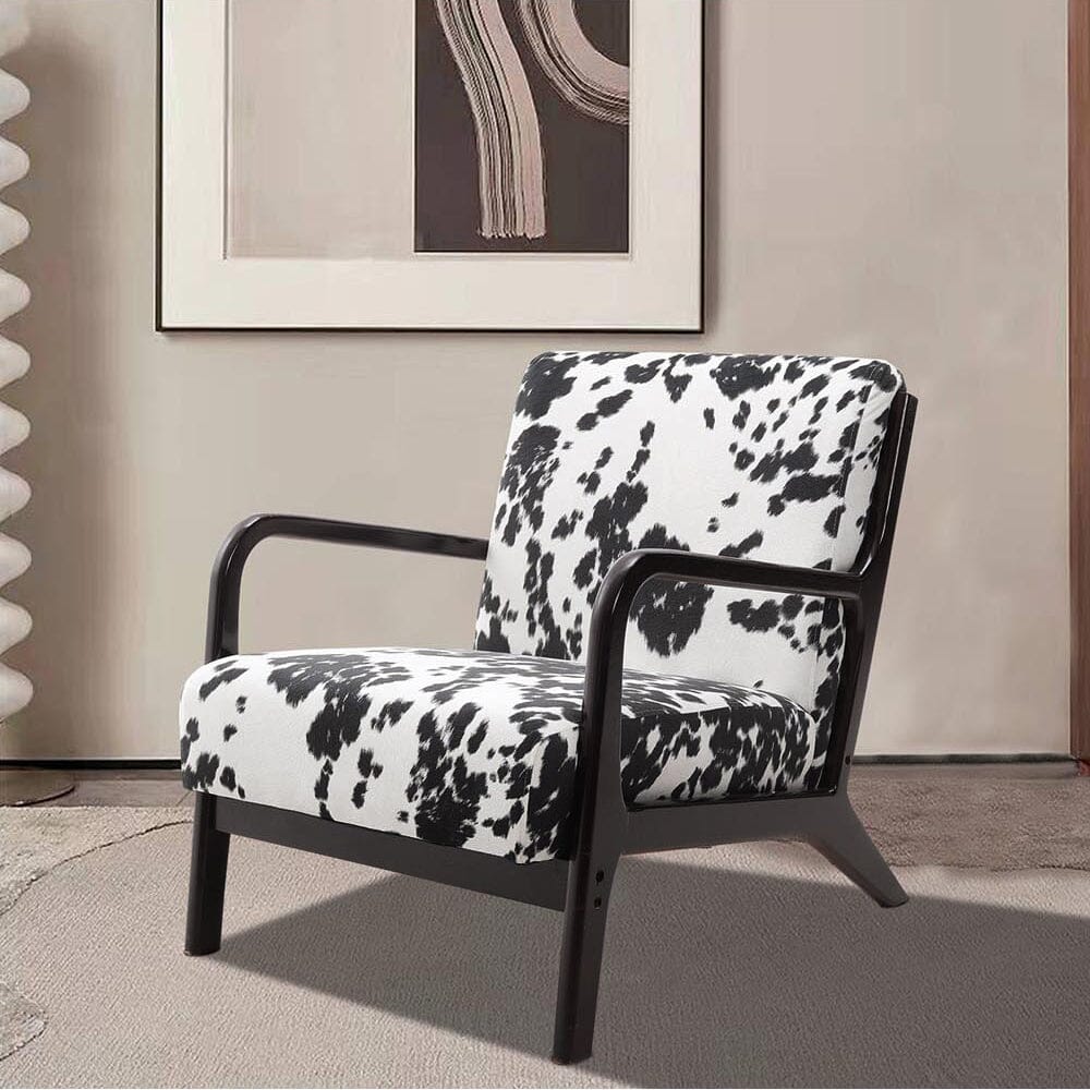 Cow Print Accent Chair with Solid Wood Arms & Scandi Design Living and Home 