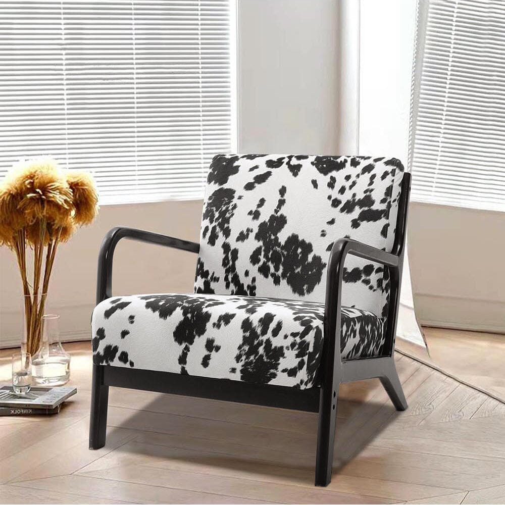 Cow Print Accent Chair with Solid Wood Arms & Scandi Design Living and Home 
