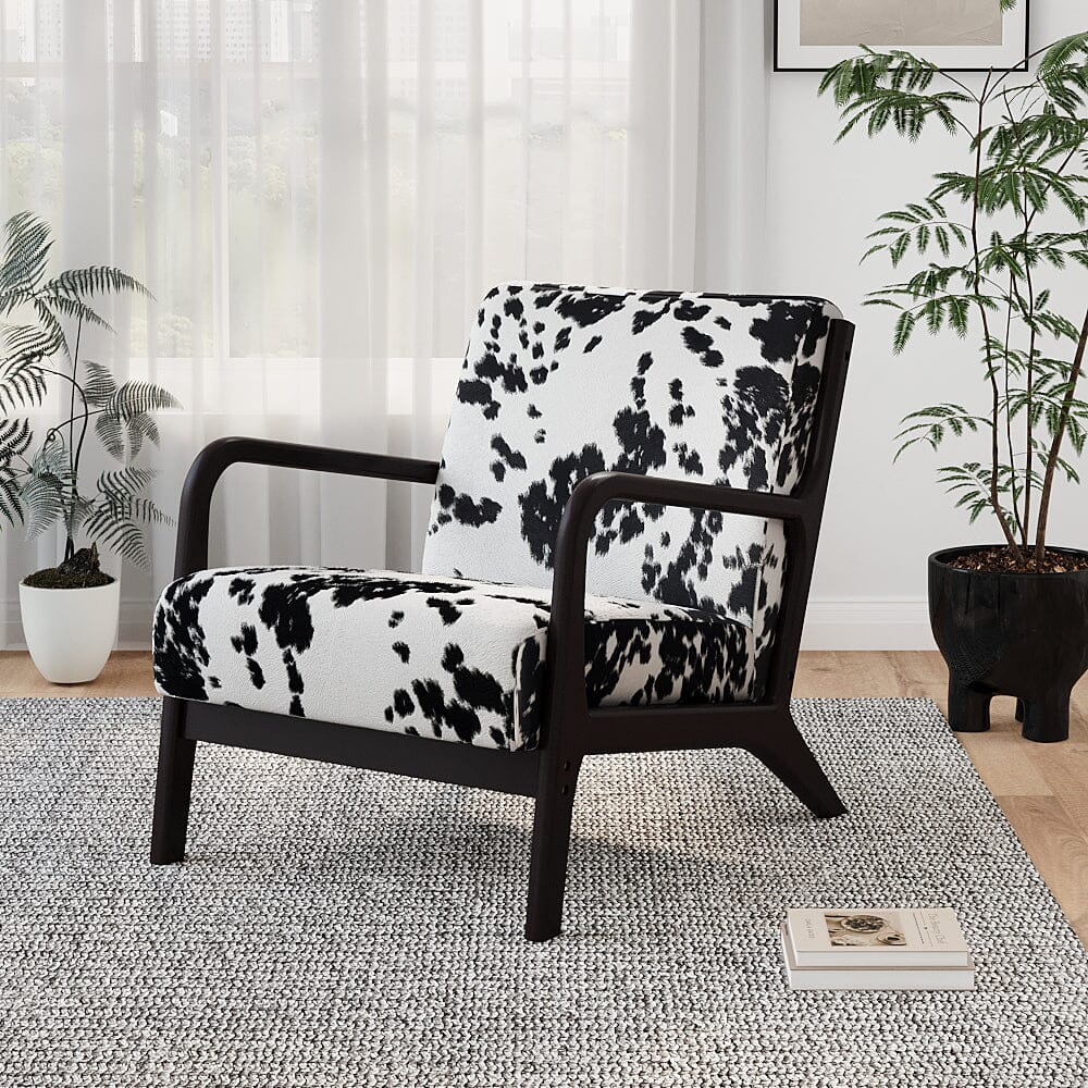 Cow Print Accent Chair with Solid Wood Arms & Scandi Design Living and Home 