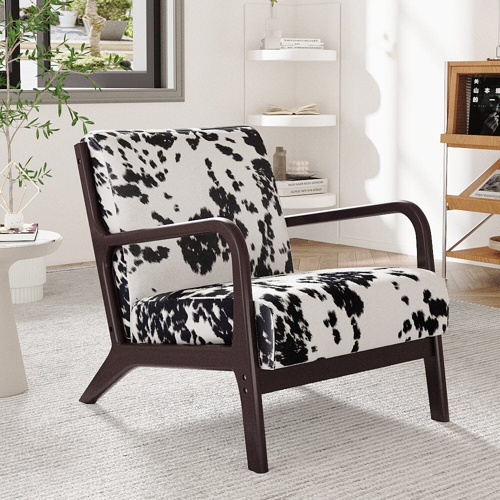 Cow Print Accent Chair with Solid Wood Arms & Scandi Design Living and Home 