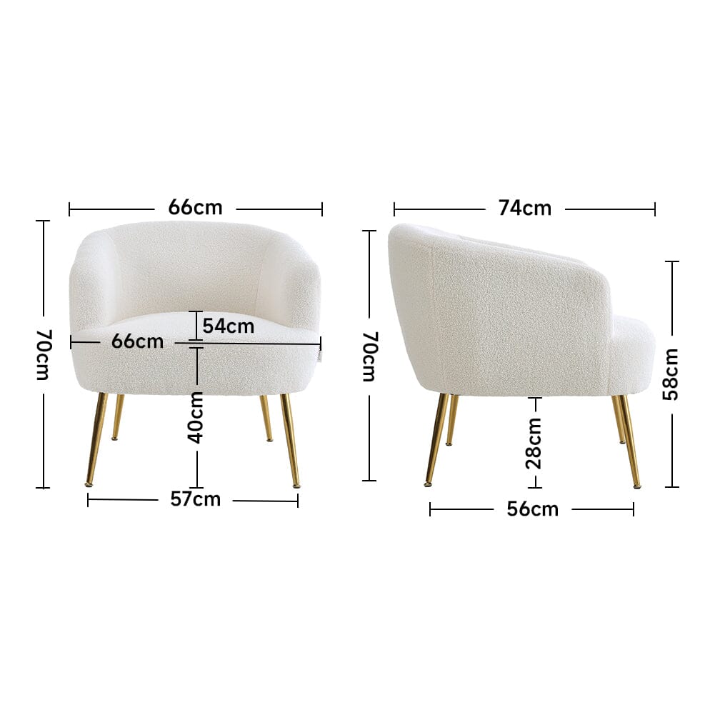 White Teddy Fabric Armchair with Metal Legs Armchair Living and Home 
