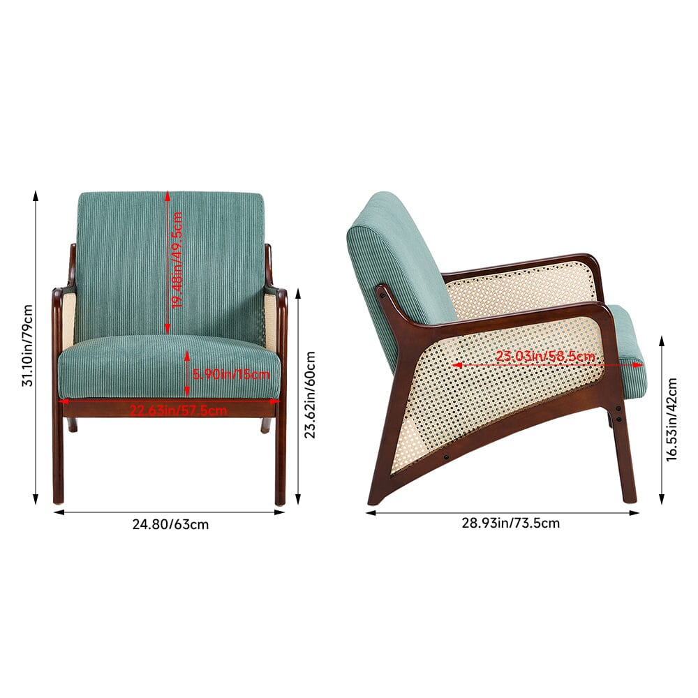 Corduroy Armchair with Rattan Armrest Armchair Living and Home 
