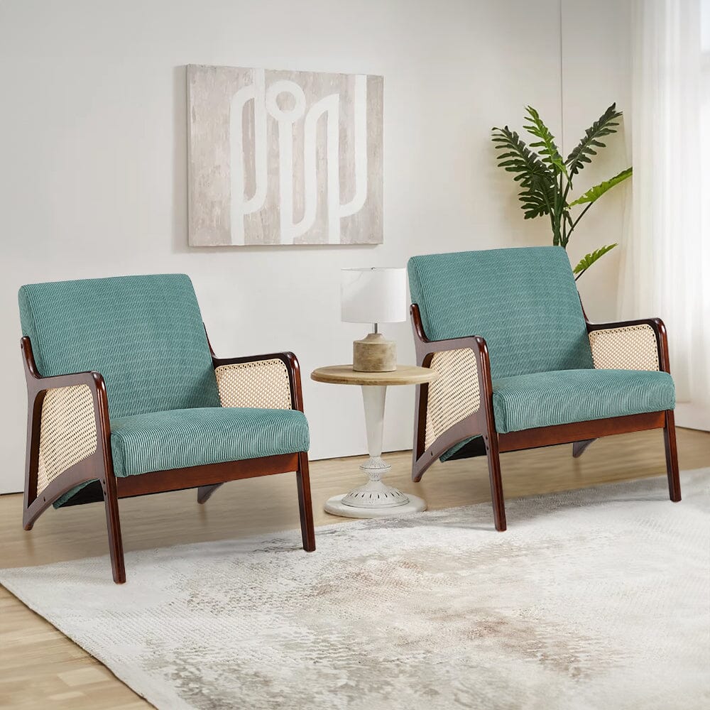 Corduroy Armchair with Rattan Armrest Armchair Living and Home 2 Units 