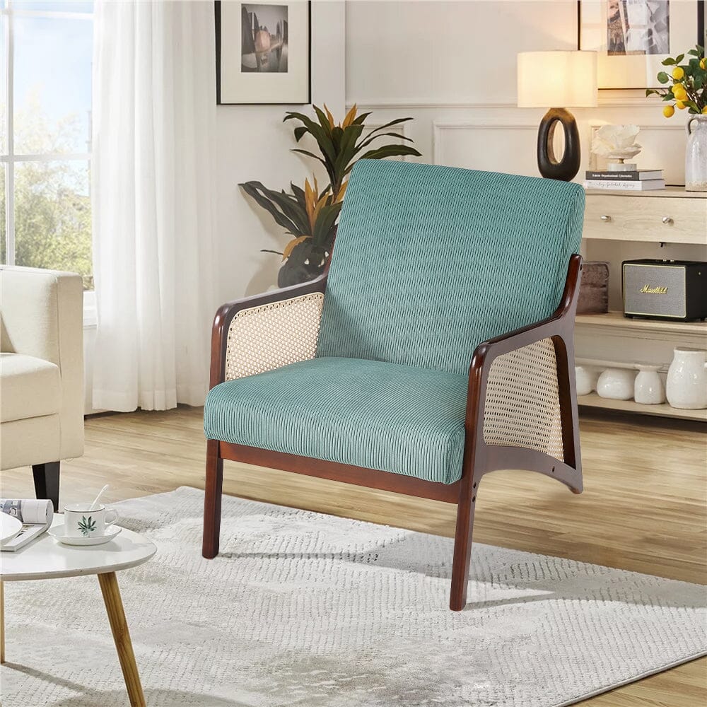 Corduroy Armchair with Rattan Armrest Armchair Living and Home 