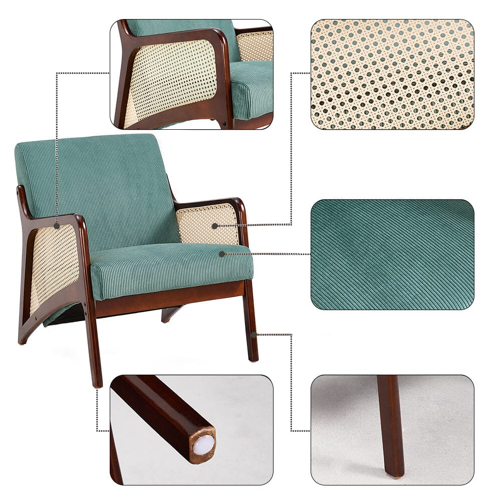 Corduroy Armchair with Rattan Armrest Armchair Living and Home 
