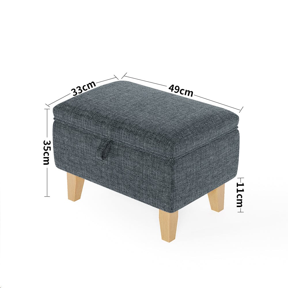 Dark Grey Linen Small Storage Ottoman with Natural Rubber Wood Legs Lightsin UK 