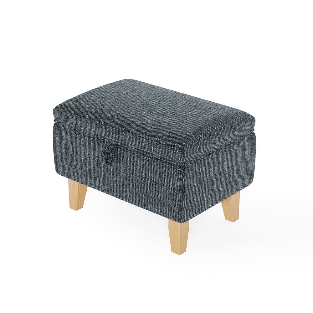 Dark Grey Linen Small Storage Ottoman with Natural Rubber Wood Legs Lightsin UK 