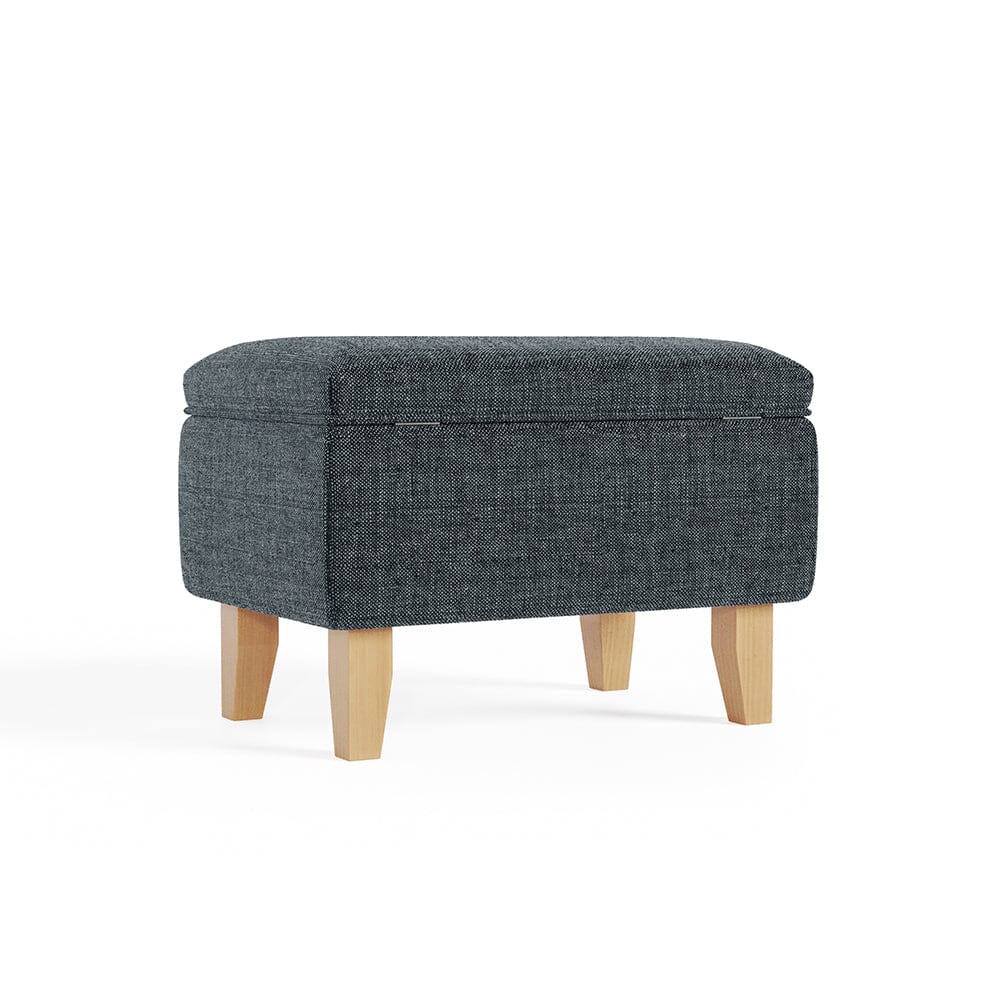 Dark Grey Linen Small Storage Ottoman with Natural Rubber Wood Legs Lightsin UK 