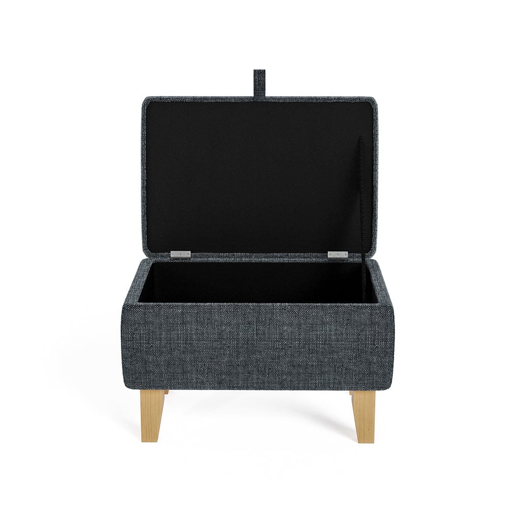 Dark Grey Linen Small Storage Ottoman with Natural Rubber Wood Legs Lightsin UK 