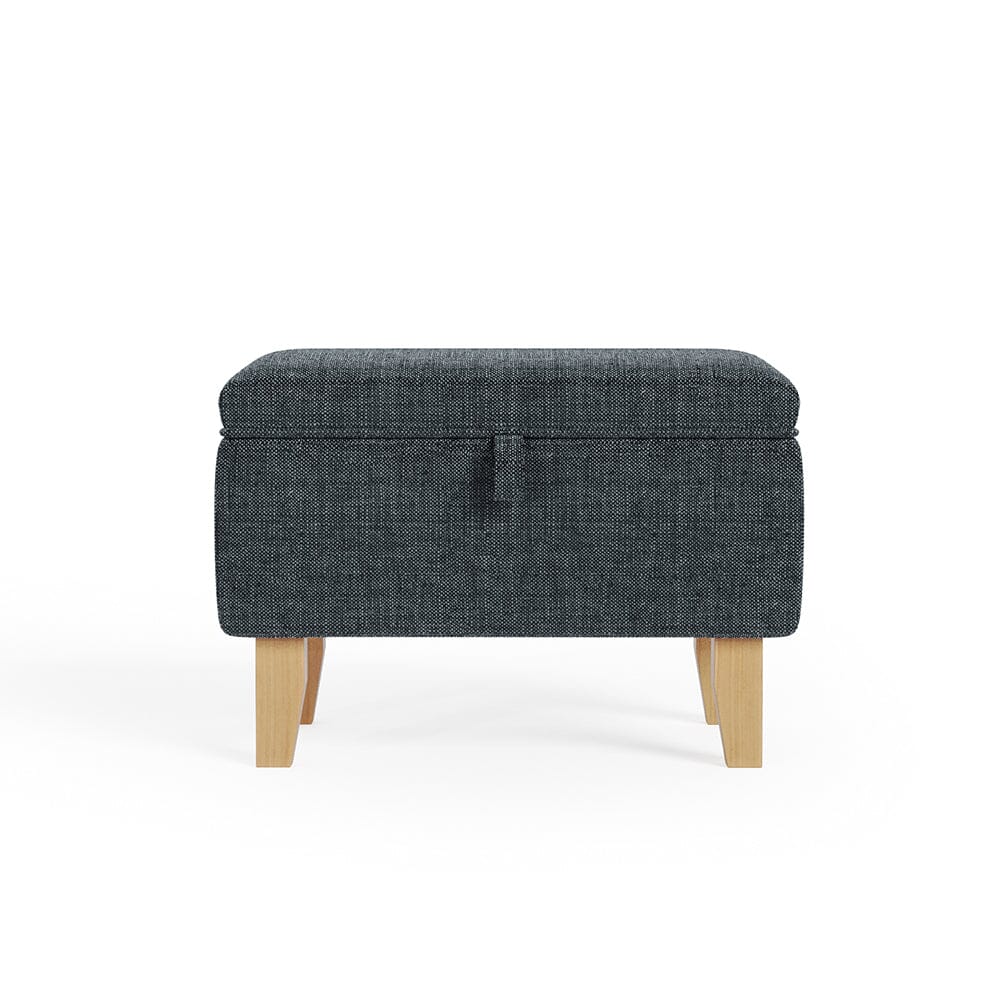 Dark Grey Linen Small Storage Ottoman with Natural Rubber Wood Legs Lightsin UK 