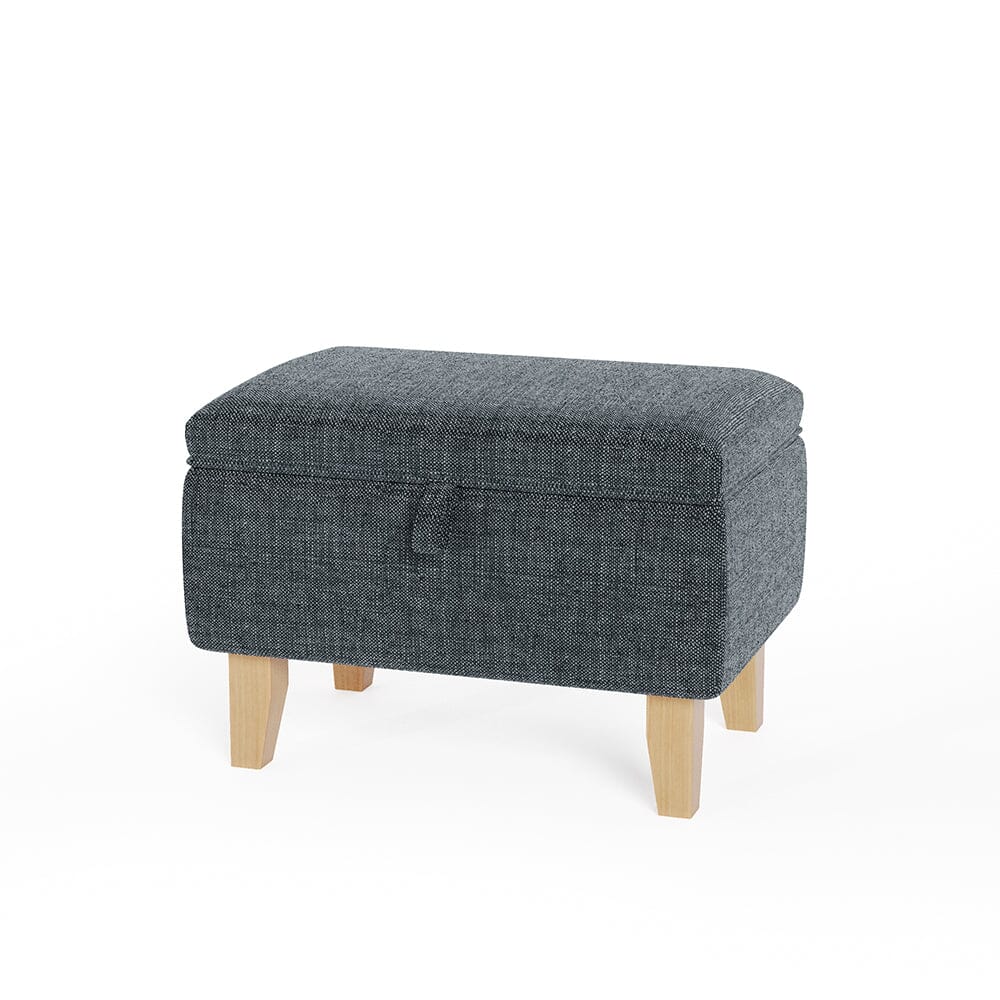 Dark Grey Linen Small Storage Ottoman with Natural Rubber Wood Legs Lightsin UK 