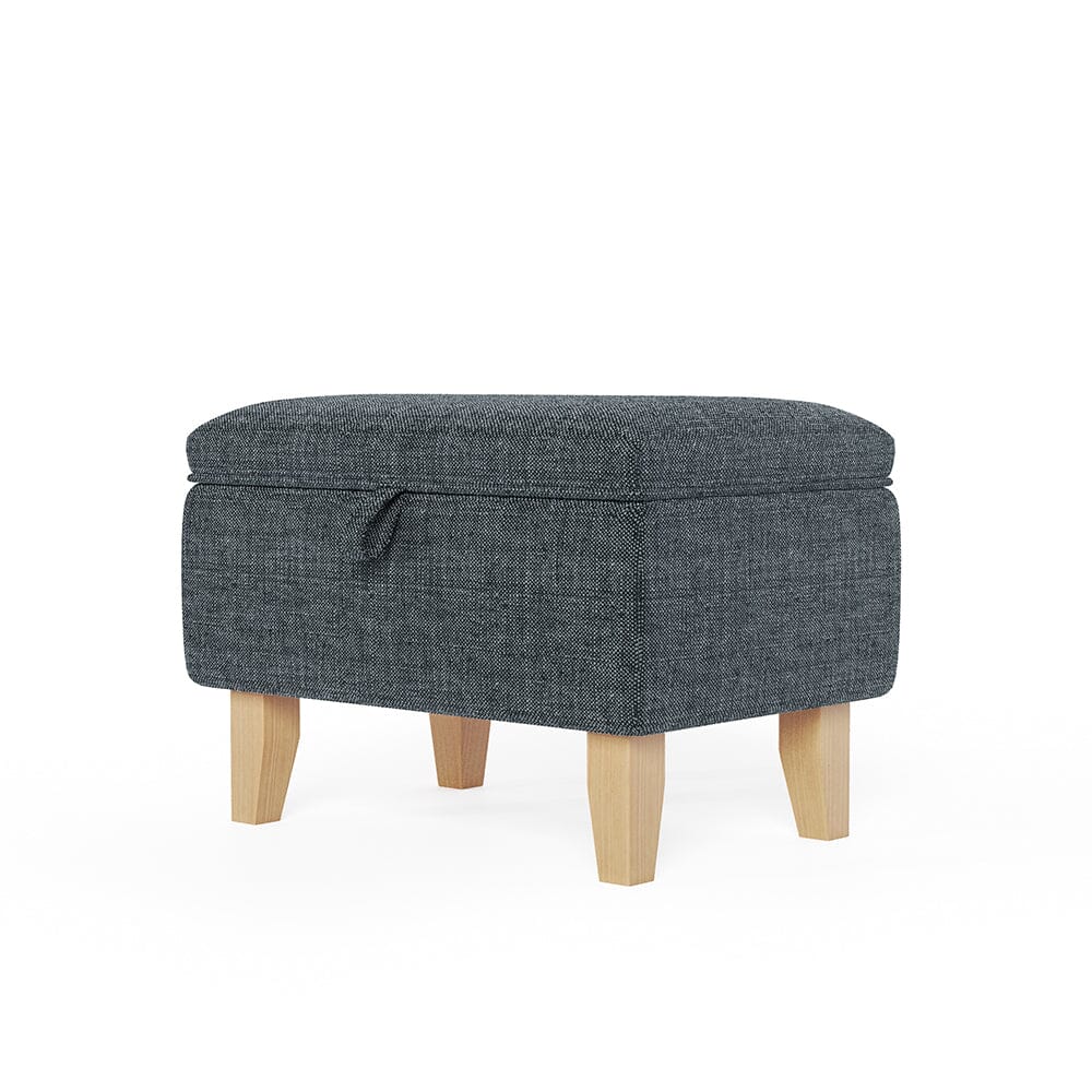Dark Grey Linen Small Storage Ottoman with Natural Rubber Wood Legs Lightsin UK 
