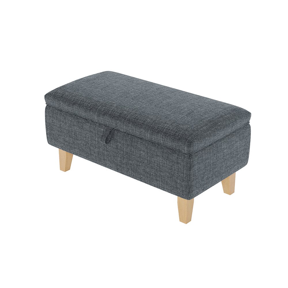 Dark Grey Linen Large Storage Ottoman with Natural Rubber Wood Legs Lightsin UK 