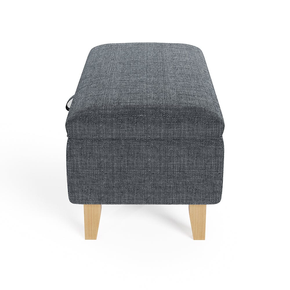 Dark Grey Linen Large Storage Ottoman with Natural Rubber Wood Legs Lightsin UK 