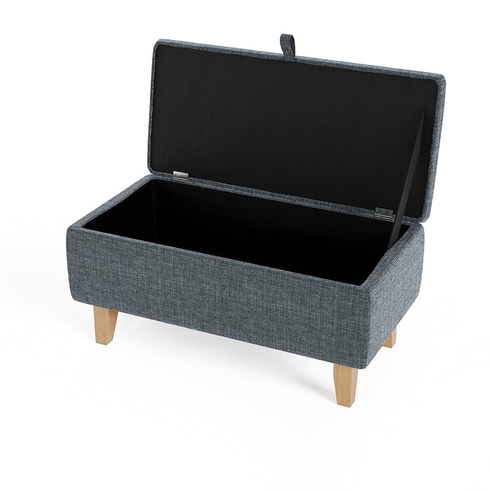 Dark Grey Linen Large Storage Ottoman with Natural Rubber Wood Legs Lightsin UK 