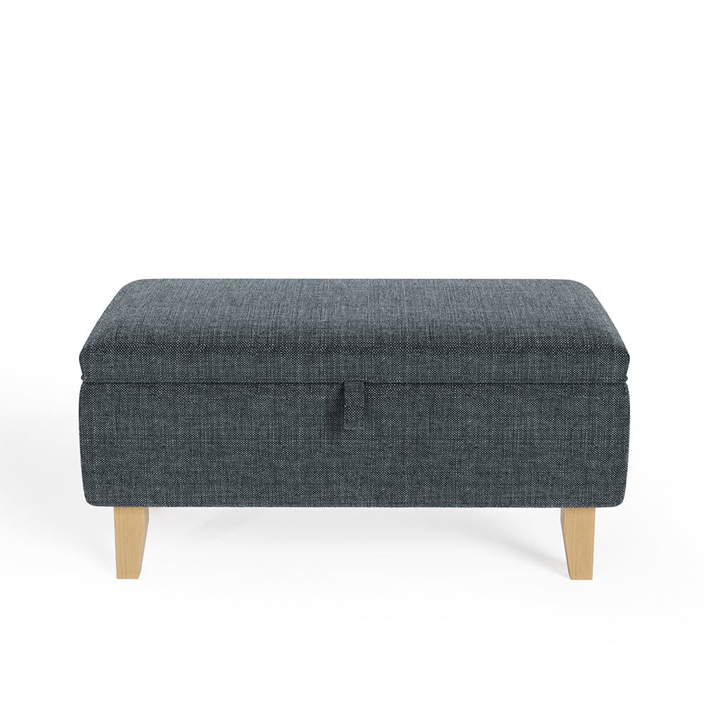 Dark Grey Linen Large Storage Ottoman with Natural Rubber Wood Legs Lightsin UK 