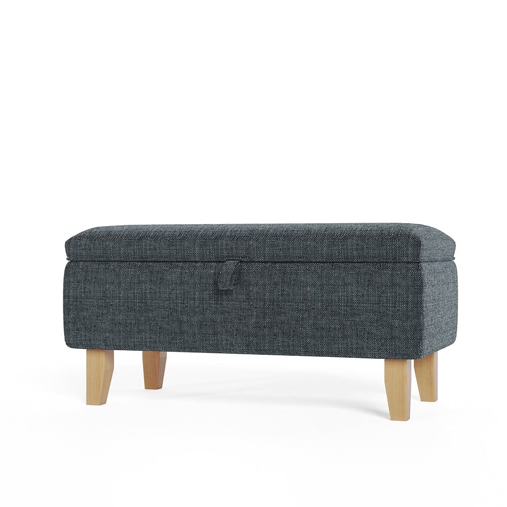 Dark Grey Linen Large Storage Ottoman with Natural Rubber Wood Legs Lightsin UK 