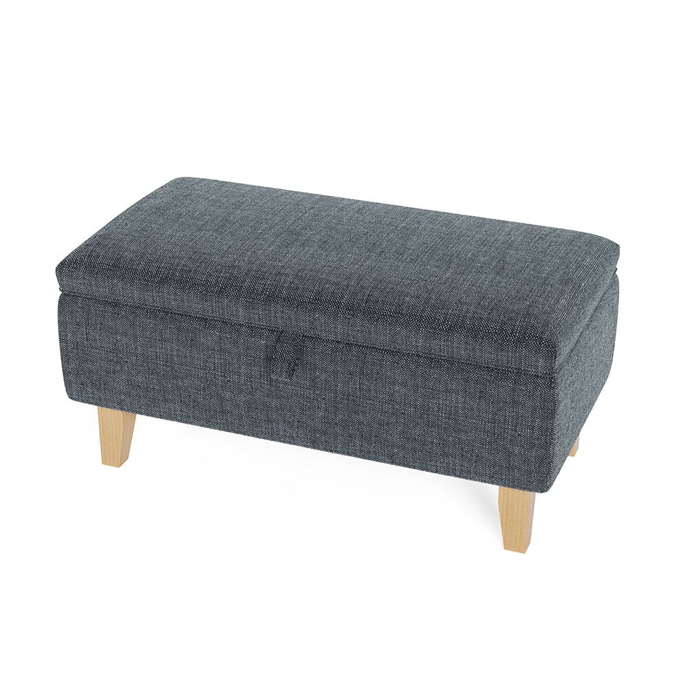 Dark Grey Linen Large Storage Ottoman with Natural Rubber Wood Legs Lightsin UK 