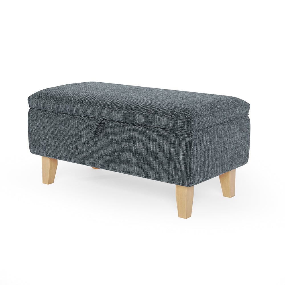 Dark Grey Linen Large Storage Ottoman with Natural Rubber Wood Legs Lightsin UK 