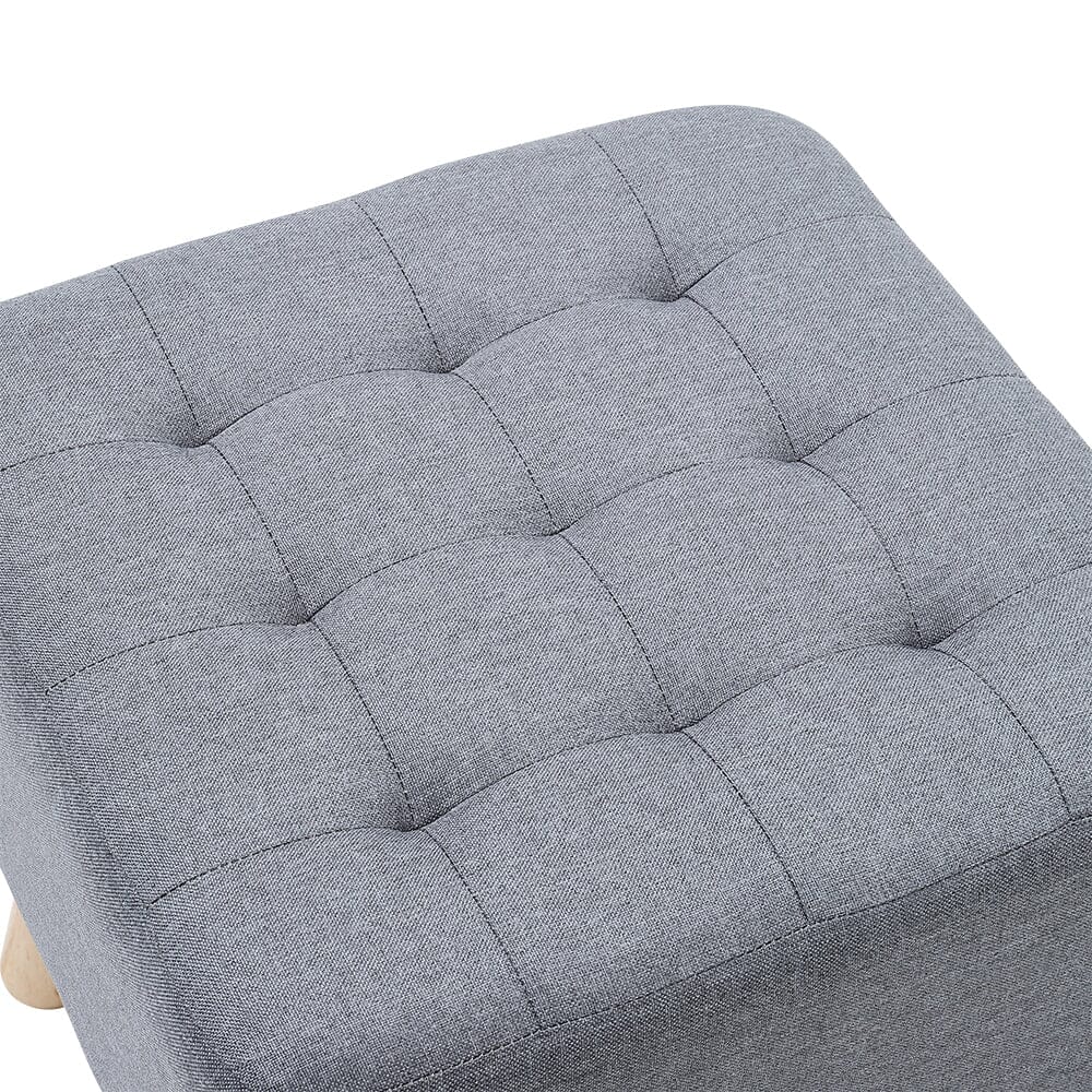 Light Grey Linen Square Shoe Bench with Tufted Top Lightsin UK 