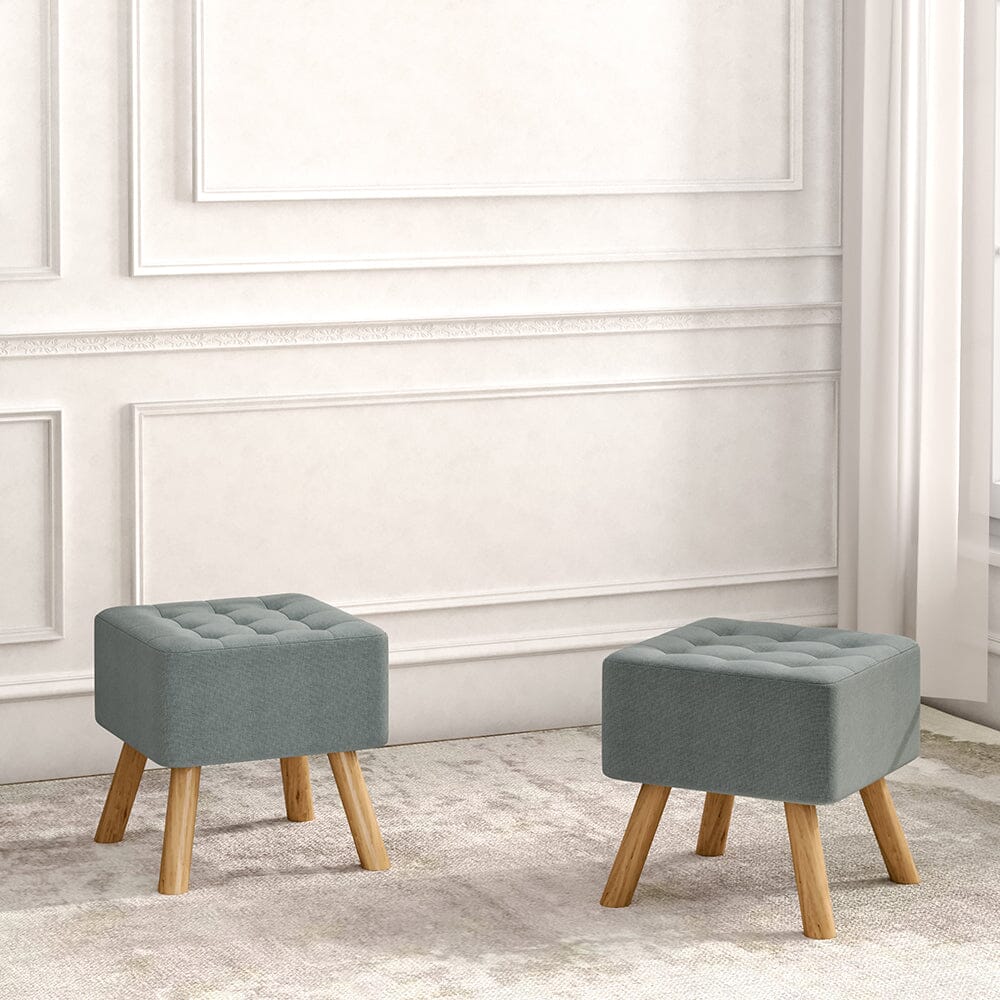 Light Grey Linen Square Shoe Bench with Tufted Top Lightsin UK 