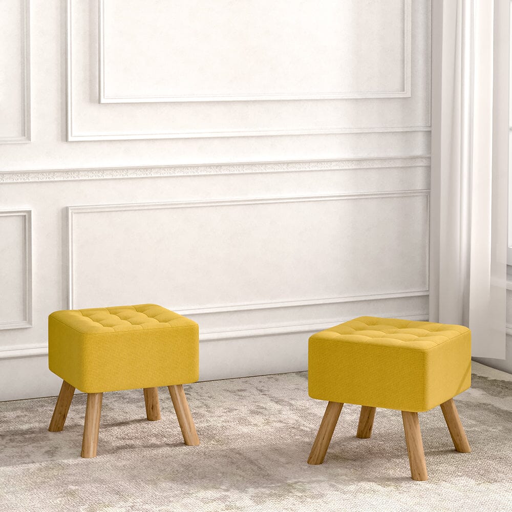 Yellow Linen Square Shoe Bench with Tufted Top Lightsin UK 