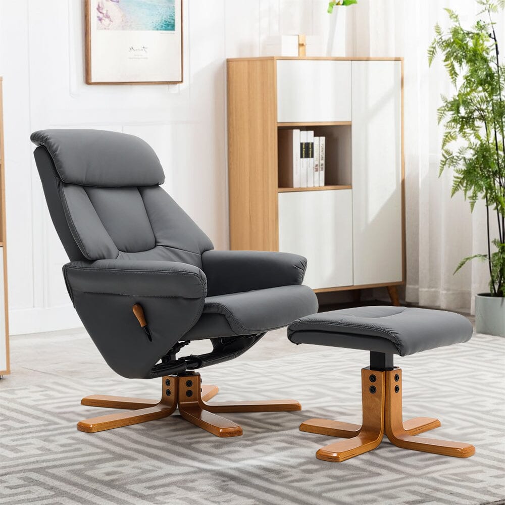 Swivel Faux Leather Lounge Recliner with Ottoman Home Office Chairs Living and Home Gray 