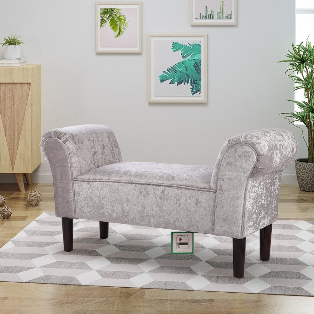 Tufted Velvet Buttoned Bench with Raised Arms Benches Living and Home Light Grey 