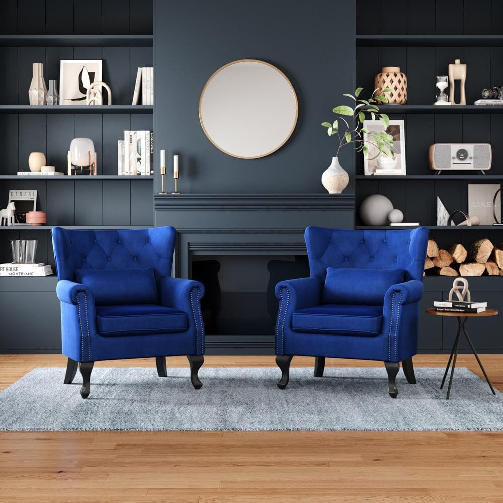 Luxurious Button Armchair with Toss Pillow Armchair Living and Home Blue 2 Units 