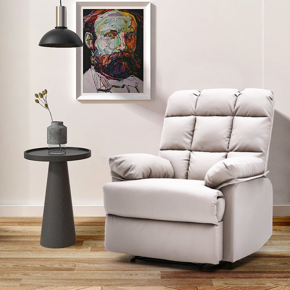 Faux Leather Upholstered Recliner Armchair Armchair Living and Home Khaki Faux leather 