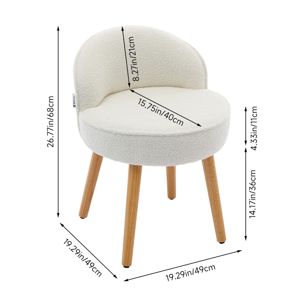 Upholstered Vanity Stool with Teddy Fabric and Wooden Legs Living and Home 