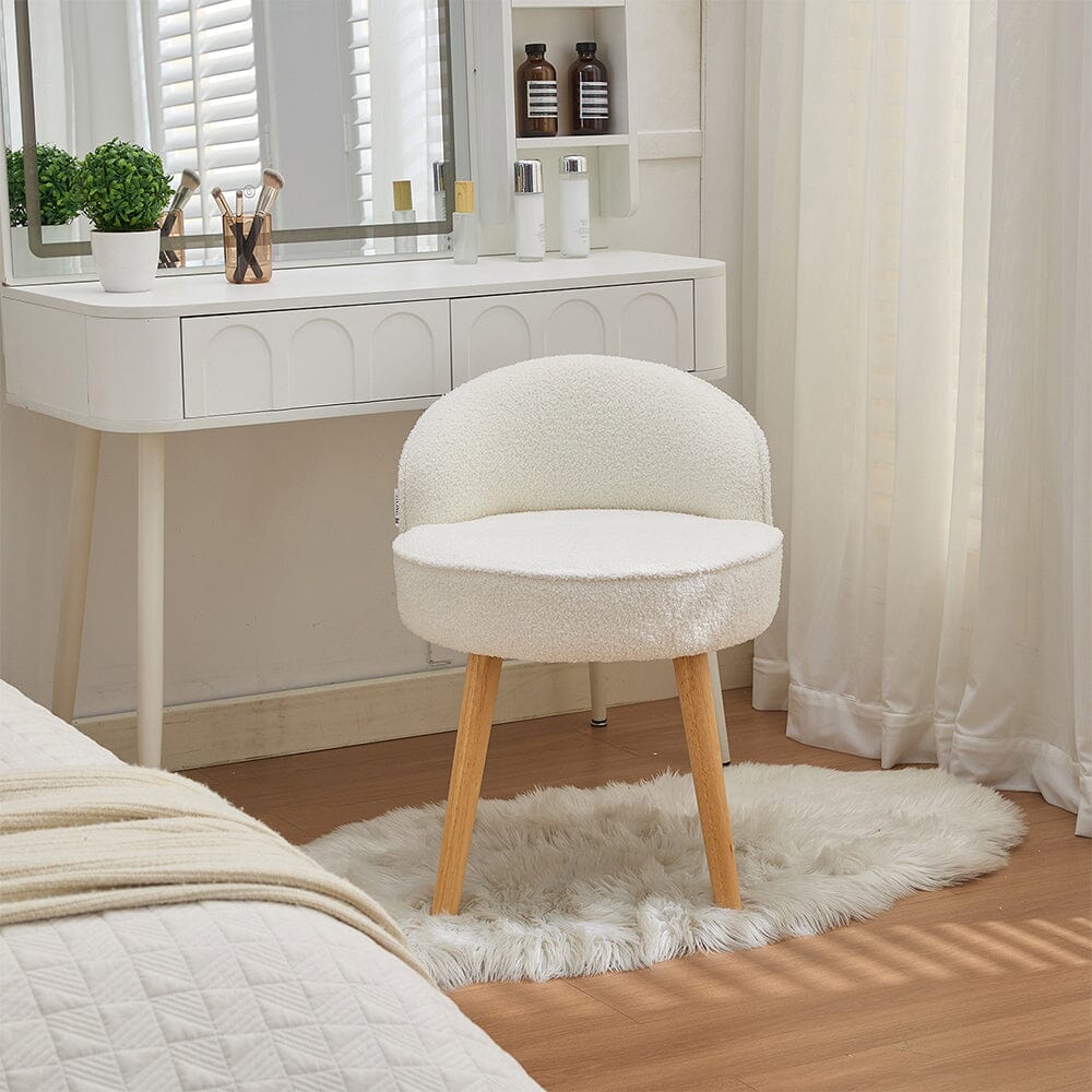 Upholstered Vanity Stool with Teddy Fabric and Wooden Legs Living and Home 