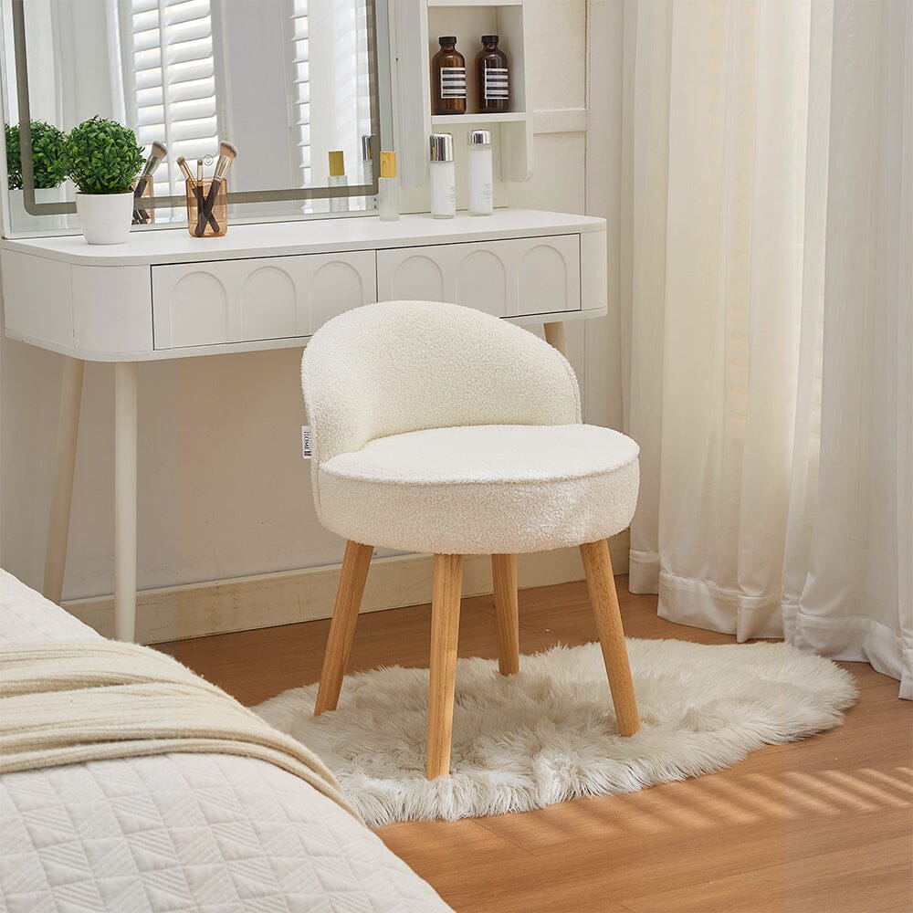 Upholstered Vanity Stool with Teddy Fabric and Wooden Legs Living and Home 