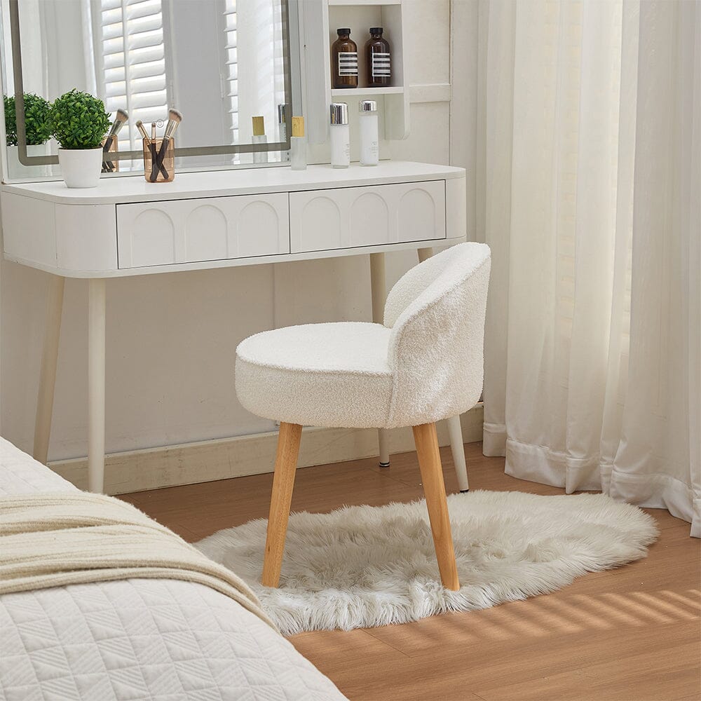 Upholstered Vanity Stool with Teddy Fabric and Wooden Legs Living and Home 