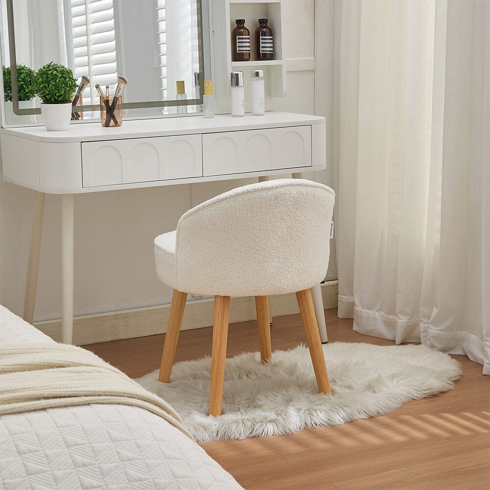 Upholstered Vanity Stool with Teddy Fabric and Wooden Legs Living and Home 