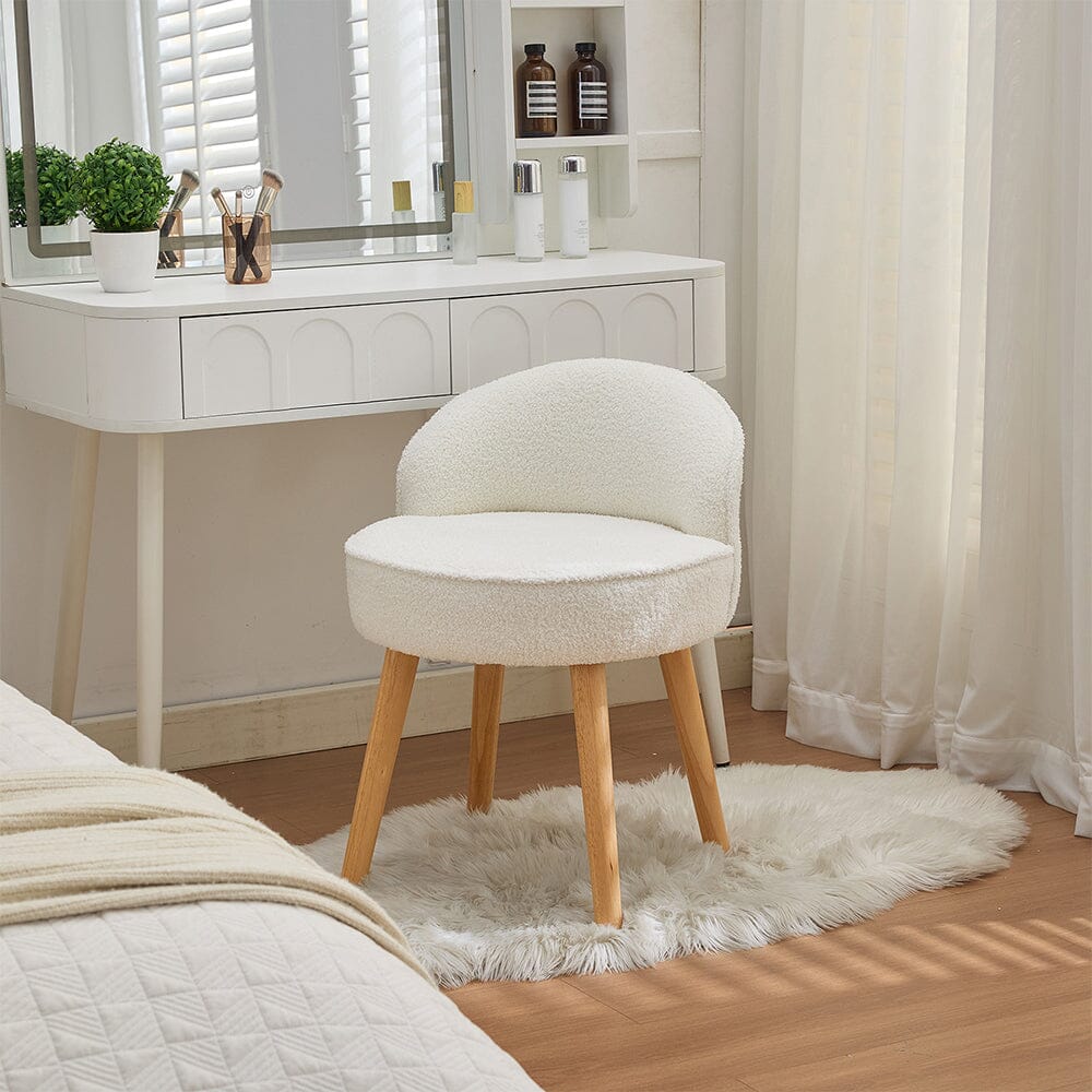 Upholstered Vanity Stool with Teddy Fabric and Wooden Legs Living and Home 