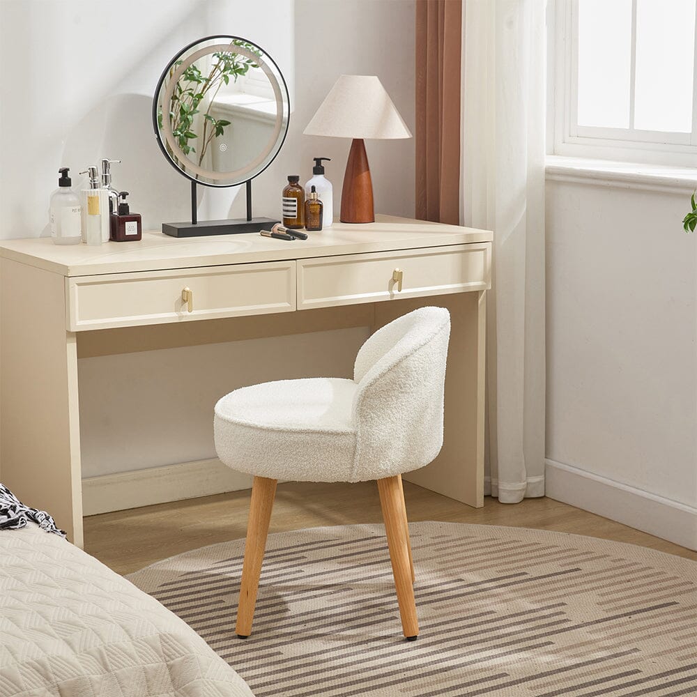 Upholstered Vanity Stool with Teddy Fabric and Wooden Legs Living and Home 