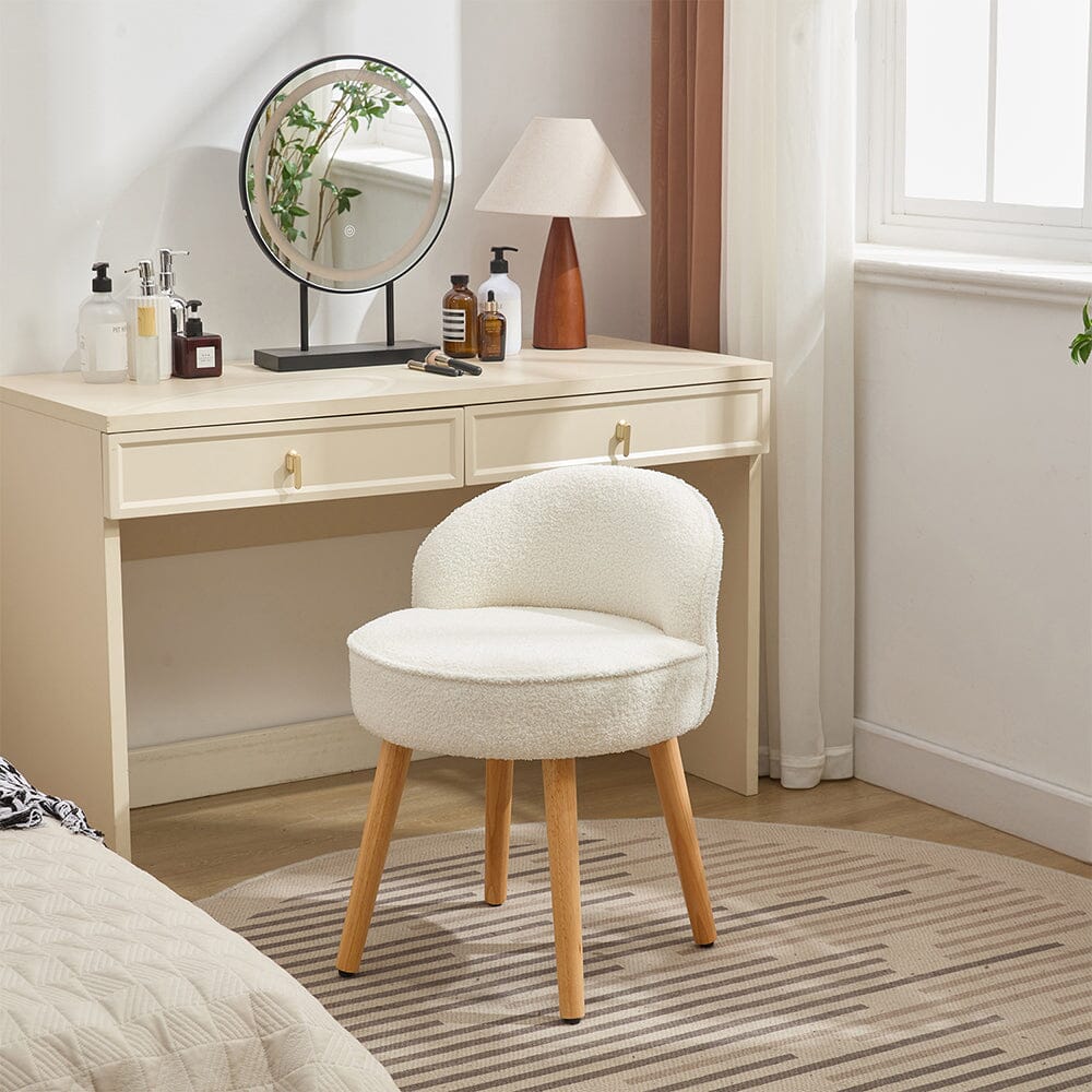 Upholstered Vanity Stool with Teddy Fabric and Wooden Legs Living and Home 